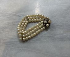 Vintage 14K White Gold & Triple-Strand Cultured Pearl Bracelet