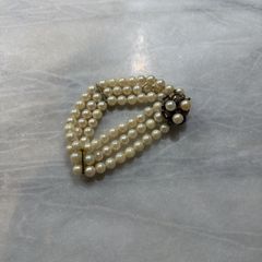 Vintage 14K White Gold & Triple-Strand Cultured Pearl Bracelet