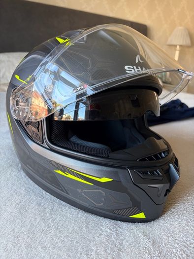 shark motorcycle helmet with Sena Bluetooth kit installed