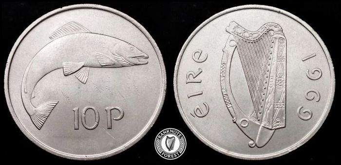 [#2375] - Ireland 1969 | Irish 10p | 10 Pence | Salmon | KM.23 | UNC