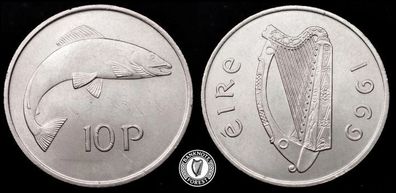 [#2375] - Ireland 1969 | Irish 10p | 10 Pence | Salmon | KM.23 | UNC