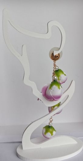 Cottagecore - Pink & White Rose Bud Round Pearl Stud Cascading Tassedl Earrings