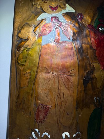 Large Vintage Mid Century 3D Copper Relief Wall Art Panel - J. Craig - Hobo Traveler Caricature