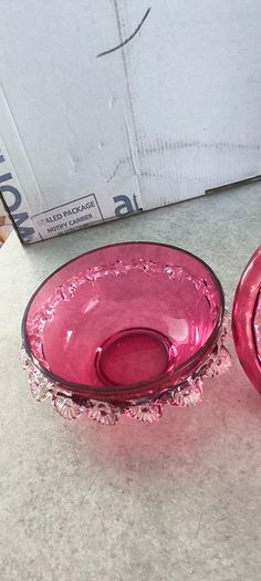 Antique Art Glass Cranberry Red Ruffled Lidded Candy Dish
