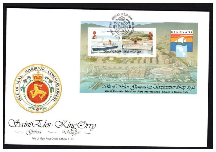 1992 Isle of Man Genova 92 International Stamp Exhibition Stamp Miniature Sheetlet First Day Cover (FDC)