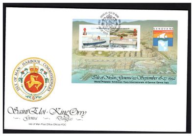 1992 Isle of Man Genova 92 International Stamp Exhibition Stamp Miniature Sheetlet First Day Cover (FDC)