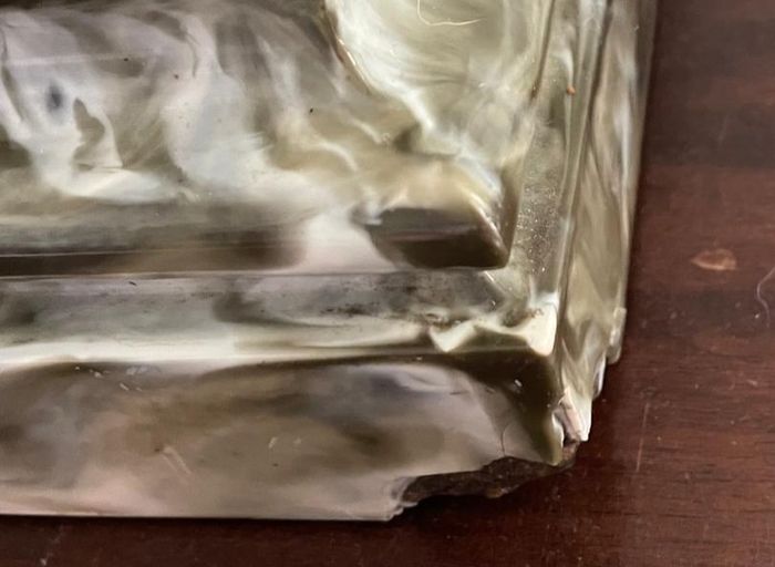 Antique faux marble column lamp with silk shade
