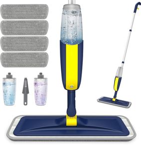 Microfiber Floor Mop Dry Wet Mop with 2 Refillable Bottles and 4 Washable Pads 360 Degree Rotatable Cleaning Mop for Home Kitchen Hardwood Laminate Wood Tiles (FREE POSTAGE)