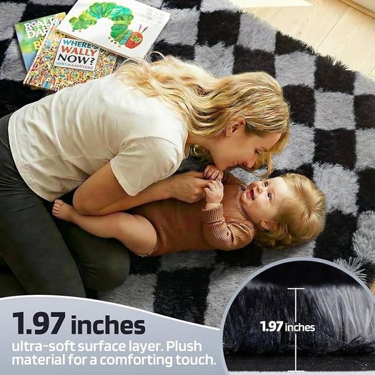 Rugs Living Room 160x230cm- Fluffy Shaggy Area Rugs for Bedroom - Large Anti Slip Carpet - Washable Modern Floor Carpets