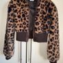 BERSHKA leopard print fur cropped bomber jacket Image 2