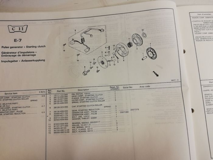 Honda VF400 F parts catalogue