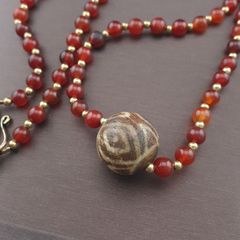 Vintage Carnelian Agate Beads With Pumtek Pyu Pendant Necklace