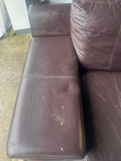 Brown leather sofa & armchair