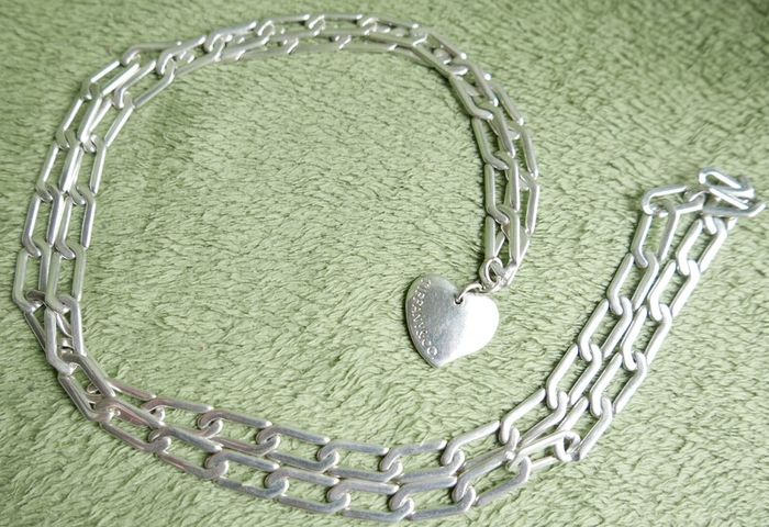 Vintage Tiffany & Co Extremely Long Heavy Chain Heart Tags Pendant In Sterling Silver 925 Length 38" Weight 67,30g