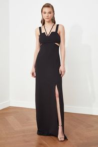 TRENDYOL Black Woven Cut Out Detail Side Split Maxi Size 14!