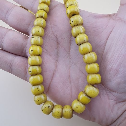 Antique Yellow African Style Glass Beads Strand 22 inches