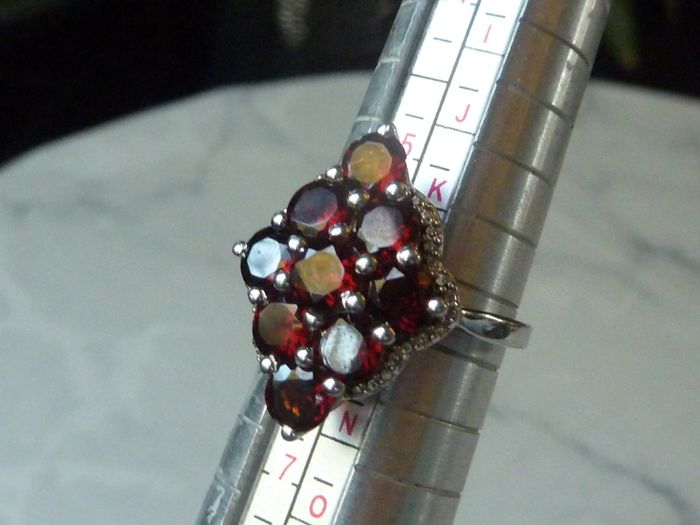 Statement Sterling Silver and Garnet Cluster Ring, Size L