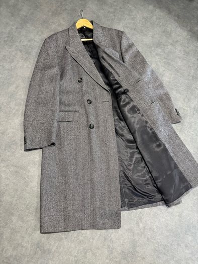 Men's Gray Double-Breasted Herringbone Coat