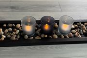 Wooden candle holder with 3 glass candle holders 14 inches by 3 inches and real stone features