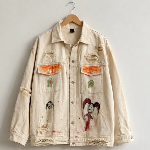 Hand-painted graffiti denim jacket