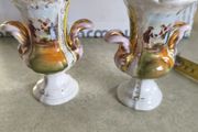 Vintage Victorian White Vases/Urns with Boucher Design Outlined in Gold set of 2