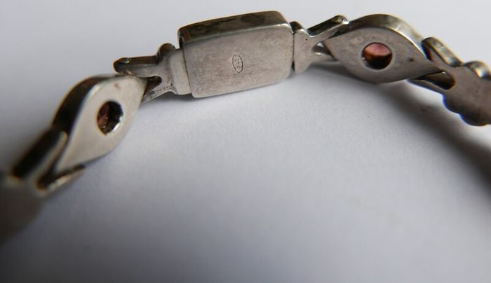 Vintage Natural Garnet and Sterling Silver 925 Bracelet, hallmarked Bracelet. length 7,5" - 26,1g
