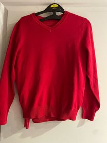 Kids red v neck jumper 7-8 y new