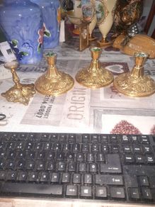 4 Beautiful Old Heavy Brass Oil Lamp Bases,