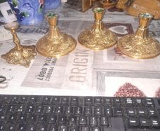 4 Beautiful Old Heavy Brass Oil Lamp Bases,