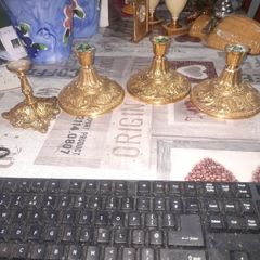 4 Beautiful Old Heavy Brass Oil Lamp Bases,
