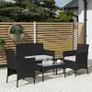 4 Piece Rattan Garden Furniture Sofa Set with Loveseat, Armchairs, Glass-Top Coffee Table and Cushions, Black Image 2