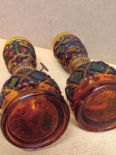 Vintage Amber Glass Oil Lamps  / 1960s