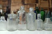 479 - Set of 6 Vintage Clear Glass Cork Screw Top Collectible Decorative Bottles