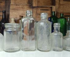 479 - Set of 6 Vintage Clear Glass Cork Screw Top Collectible Decorative Bottles