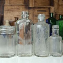 479 - Set of 6 Vintage Clear Glass Cork Screw Top Collectible Decorative Bottles