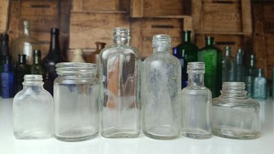 479 - Set of 6 Vintage Clear Glass Cork Screw Top Collectible Decorative Bottles