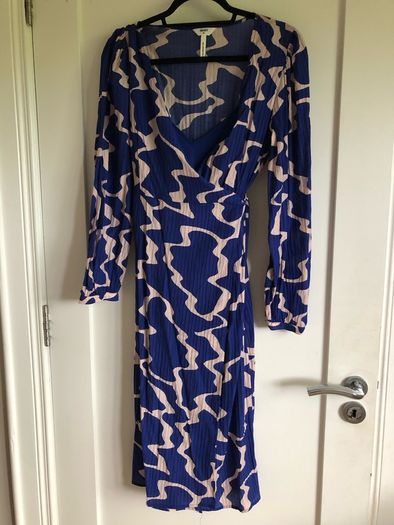 Blue Pattern Wrap Dress with Matching Slip