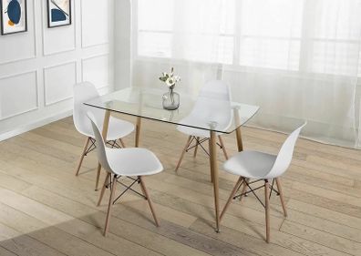 Modern Nordic Dining Set + 4 chairs - white