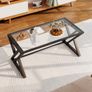 Coffee Table, Living Room Table, Center Tea Tables, Glass Coffee Table, End Sidetable with Black Metal Frame for Living Room Bedroom Office, Modern Open Design, 39 x 19 x 18 IN, Transparent Glass Image 4