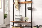 New XXL Metal Hall Tree Coat Rack with Shoe Bench 182 cm