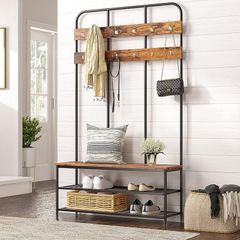 New XXL Metal Hall Tree Coat Rack with Shoe Bench 182 cm