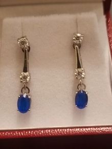 Lovely quality Petite Moissanite and Cobalt Blue Spinel Drop Earrings