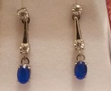 Lovely quality Petite Moissanite and Cobalt Blue Spinel Drop Earrings