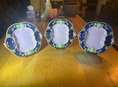 Rare 1869 Victorian Majolica Strawberry Plates x 3
