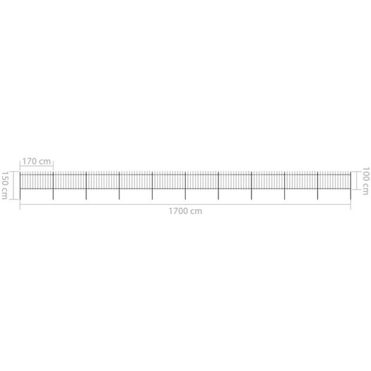 Garden Fence with Spear Top Steel 17x1 m Black