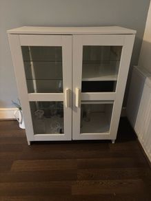 SKRUVBY Cabinet with glass doors, white, 70x90 cm