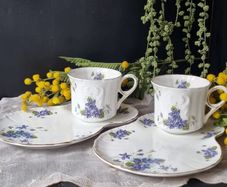 Vintage Royal Grafton "Violets"  Teacups and Tennis Plates TV set