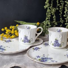 Vintage Royal Grafton "Violets"  Teacups and Tennis Plates TV set