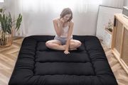 Japanese Floor Futon Mattress, Thicken Tatami Sleeping Pad Foldable Roll Up Dormitory Mat Pad Floor Lounger Pillow Bed (Double,Black)