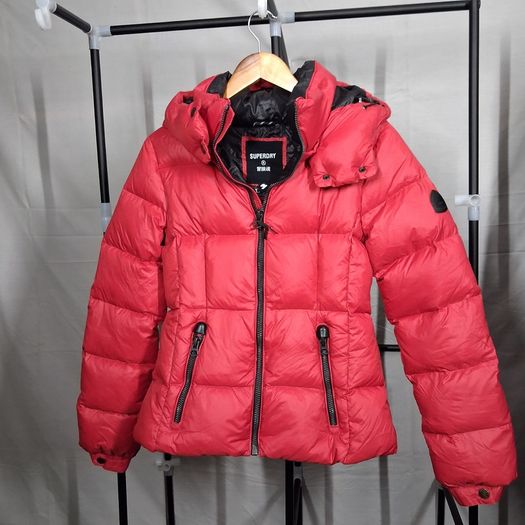 Superdry Women Red Hooded Down Puffer Jacket Size S